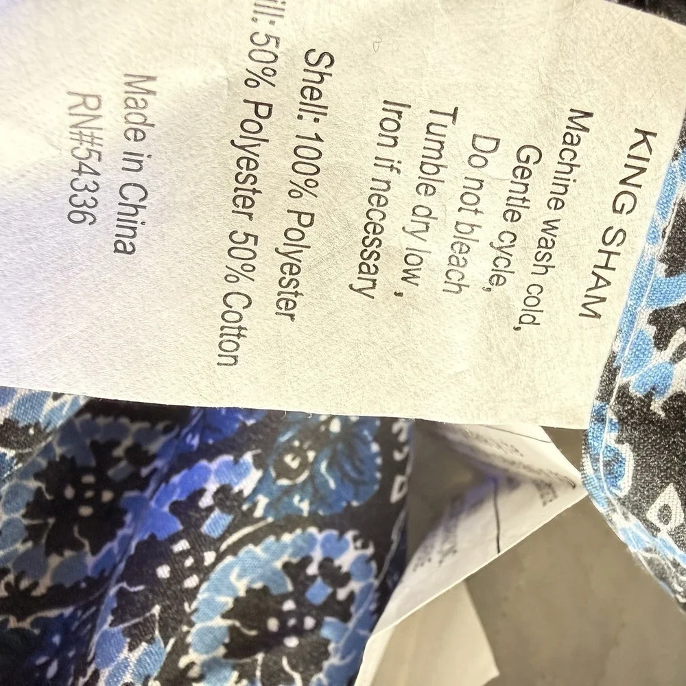 2 Patchwork Quilted King Size Pillow Shams Cobalt Blue Paisley Cottagecore Set